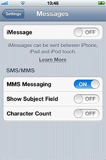 Press the indicator next to iMessage.Depending on the current setting, the function is turned on or off.