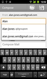 An email message containing the picture or video clip is created.Key in the first letters of the required contact.Matching contacts are displayed.Press the required contact.