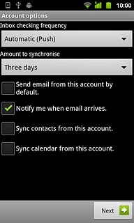 Press Sync contacts from this account and Sync calendar from this account to turn synchronisation on or off.