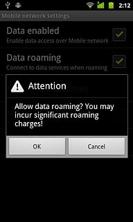 If you turn on data roaming:Press OK to confirm.