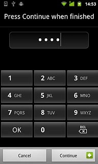 Key in the required phone lock code and press Continue.