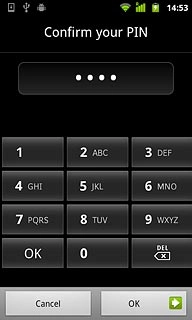 Key in the phone lock code again and press OK.