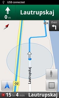 The navigation window with information about your route is displayed.The next turn and the next route detail are displayed at the top of the display.