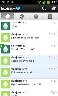 You can now use the application.Please note that Twitter isn't part of the original application package and therefore only a general description is given here.You have a number of options, such as:Write status updatesView status updates from people you followView messages sent directly to youSelect application settings