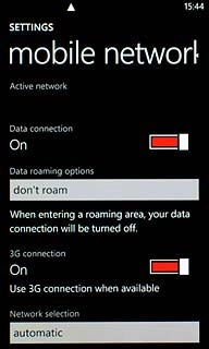 Press the indicator next to Data connection.Depending on the current setting, the function is turned on or off.