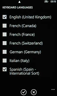 When a language is ticked (V), the language is selected.