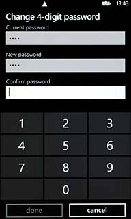 Press the field below Confirm password and key in the new phone lock code again.
