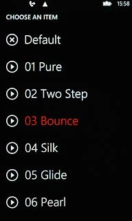 Press the playback icon next to the required ring tones to hear them.