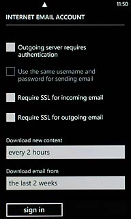 Press Require SSL for incoming email and Require SSL for outgoing email to turn off the function.When the box next to the menu item is empty, the function is turned off.