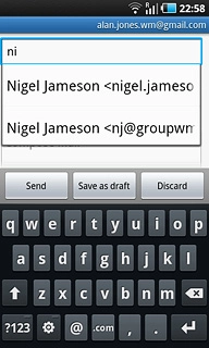 An email message containing the picture or video clip is created.Key in the first letters of the required contact.Matching contacts are displayed.Press the required contact.