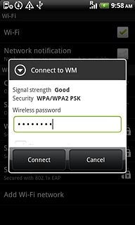 Follow the instructions on the display to select security settings, if required.Press Connect.