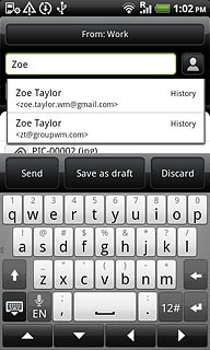An email message containing the picture or video clip is created.Key in the first letters of the required contact.Matching contacts are displayed.Press the required contact.