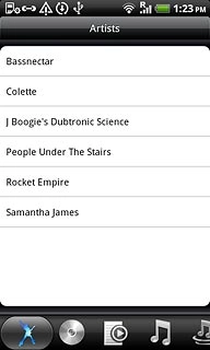 Press the required category at the bottom of the display.Go to the required audio file or playlist.