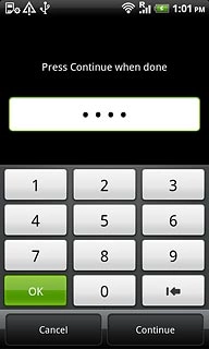 Key in the required phone lock code and press Continue.