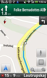 The navigation window with information about your route is displayed.The next turn and the next route detail are displayed at the top of the display.