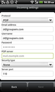 Press the field below POP server and key in the address of the incoming server.