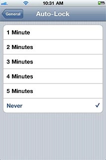 To turn off automatic key lock:Press Never.