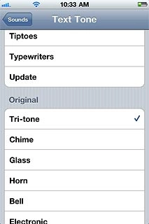 Press the required message tone.Your phone plays back the selected message tone.