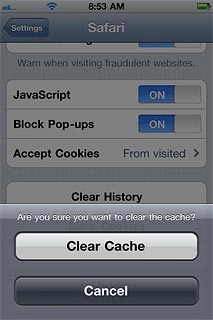 Press Clear Cache to confirm.