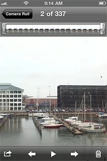 Press the field in the top left corner of the display to return to the list of pictures and video clips.