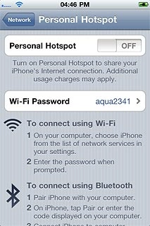 Press the indicator next to Personal Hotspot to turn on tethering.