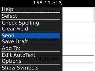 Scroll to Send and press the Navigation key.