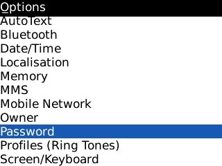 Scroll to Password and press the Navigation key.