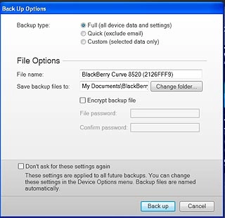 Click Back up to back up the phone memory to the computer.