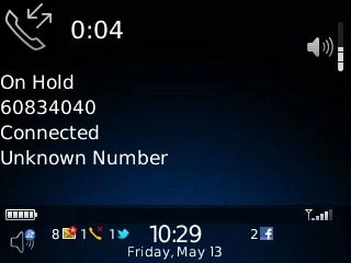 Your calls are displayed on a list and the call on hold is indicated by On Hold.