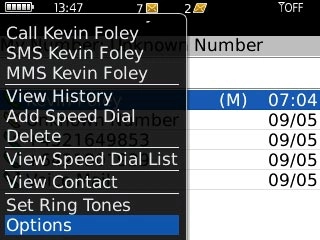 Scroll to Options and press the Navigation key.