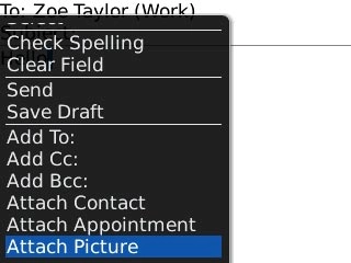 Scroll to Attach Picture and press the Navigation key.Go to the required folder.