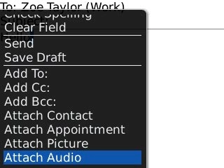 Scroll to Attach Audio and press the Navigation key.