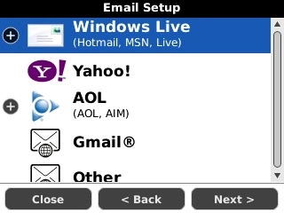 If you select Windows Live or AOL: