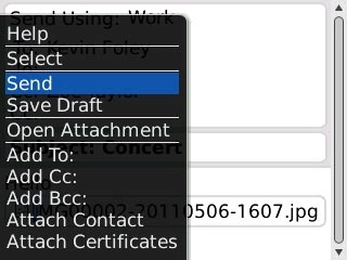 Scroll to Send and press the Navigation key.