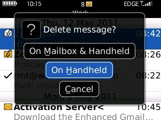 To keep a copy on the server:Scroll to On Handheld and press the Navigation key.