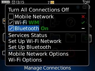 When the box next to the menu item is ticked (V), Bluetooth is turned on.