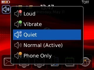 To turn on silent mode:Scroll to Quiet and press the Navigation key.