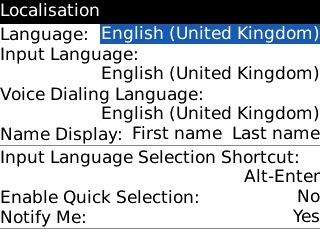 Highlight the drop down list next to Language and press the Navigation key.