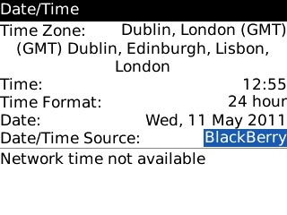 Highlight the drop down list next to Date/Time Source and press the Navigation key.
