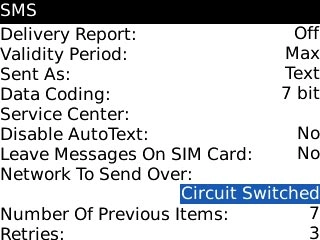 Highlight the drop down list below Network To Send Over and press the Navigation key.