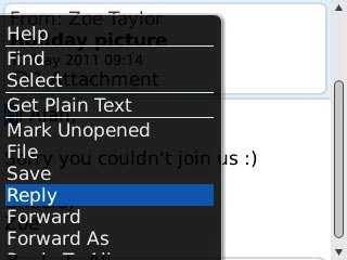 Scroll to Reply and press the Navigation key.Write your email message.