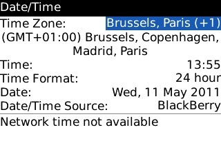 Highlight the drop down list next to Time Zone and press the Navigation key.