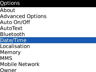 Scroll to Date/Time and press the Navigation key.