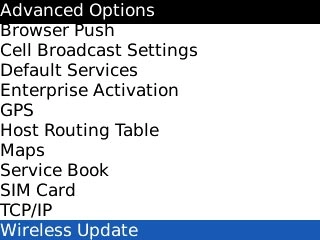 Scroll to Wireless Update and press the Navigation key.