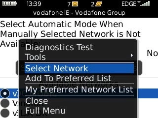 Scroll to Select Network and press the Navigation key.Your display will tell you if you've access to the network you've chosen.