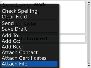 Scroll to Attach File and press the Navigation key.Go to the required folder.