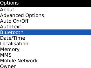 Scroll to Bluetooth and press the Navigation key.