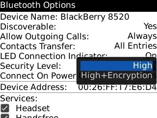 Highlight High or High+Encryption and press the Navigation key.