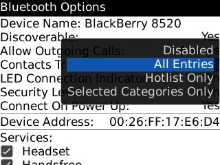 Highlight the required setting and press the Navigation key.
