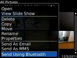 Scroll to Send Using Bluetooth and press the Navigation key.